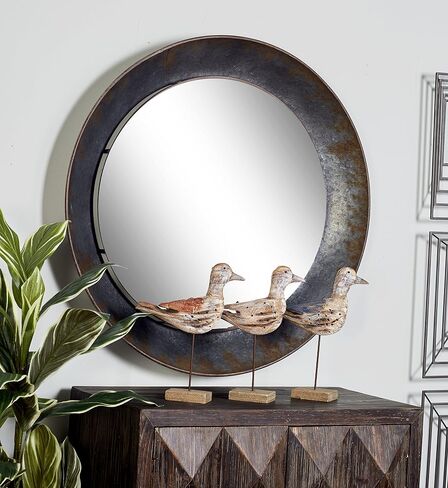 Deco 79 Metal Round Wall Mirror, 35" x 4" x 35", Gray in Saudi Arabia