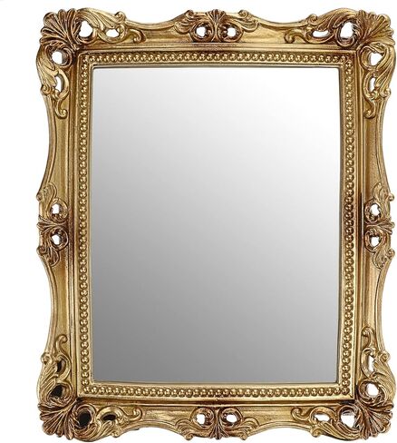 Laxioriew Antique Gold Resin Frame Decorative Tabletop Dressing Mirror with Stand - Vintage Floral Frame Small Mirror for Wall Decor - Countertop Makeup Mirror Retro Square Cosmetic Mirrors in Saudi Arabia