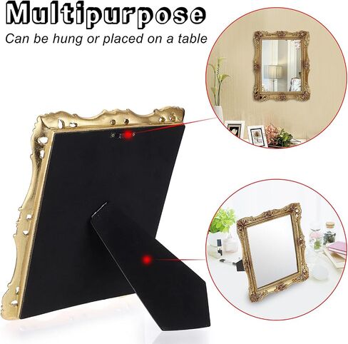 Laxioriew Antique Gold Resin Frame Decorative Tabletop Dressing Mirror with Stand - Vintage Floral Frame Small Mirror for Wall Decor - Countertop Makeup Mirror Retro Square Cosmetic Mirrors in Saudi Arabia