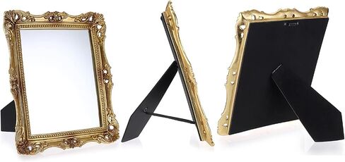 Laxioriew Antique Gold Resin Frame Decorative Tabletop Dressing Mirror with Stand - Vintage Floral Frame Small Mirror for Wall Decor - Countertop Makeup Mirror Retro Square Cosmetic Mirrors in Saudi Arabia