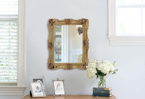 Laxioriew Antique Gold Resin Frame Decorative Tabletop Dressing Mirror with Stand - Vintage Floral Frame Small Mirror for Wall Decor - Countertop Makeup Mirror Retro Square Cosmetic Mirrors in Saudi Arabia