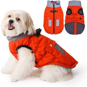 Gyuzh Dog Coat Jacket Vest Clothes Dog Harness Coat Adjustable Reflective Dog Jackets with Pockets and Faux Fur Collar Winter Waterproof Dog Coats for Small Medium Large Dogs (X-Small, Dark Blue)