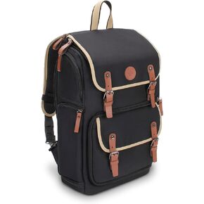GOgroove Full-Size Camera Backpacks for Photographers - DSLR Camera Backpack with 15.6 in. Laptop Space, Accessory Storage, Tripod Holder, Waterproof Camera Bag for Canon EOS REBEL T7 & More (Black)