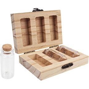 DOERDO Baby Tooth Box Umbilical Cord Keepsake Box Hair Collection Box with 3 Glass Bottles Kids Souvenir Storage Box to Keep the Childwood Memory, 4.5"x3.1" in Saudi Arabia