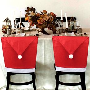 4pcs Christmas Chair Covers, Red Chair Back Cover Fabrics Santa Claus Hat Slipcover for Xmas Decor Dining Room Holiday