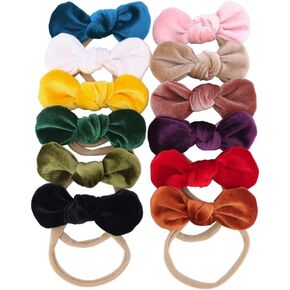 Sugarmelon Velvet Hair Bows and Headbands Baby Girl Soft Stretchy Nylon Hairbands Elastic Hair Bands for Newborn Infant Toddlers Bow Headband (3.5'' Classic 12 PCS)