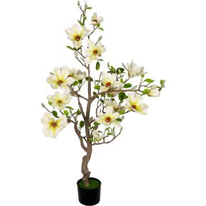 Artificial Magnolia Tree,Realistic Hand Feeling Leaves and Flowers Perfect for Window, Living Room, and Hotel Decor（5ft Pink）