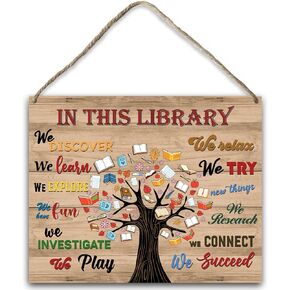 In This Library Wood Hanging Sign, Welcome Reading Room Art Wood Sign Plaque with Rope, Wall Wooden Plaque Hang Ornament, Study School Door Shelf Decor Supplies, Inspirational Christmas Gift -60 in Saudi Arabia