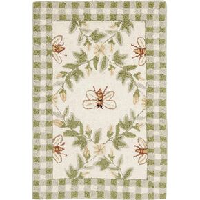 سجادة SAFAVIEH Chelsea Collection - 2'6" x 4'، عاجي وأخضر، صوف ريفي فرنسي معلق يدويًا، مثالية للمناطق ذات حركة المرور العالية في المدخل، وغرفة المعيشة، وغرفة النوم (HK55A)