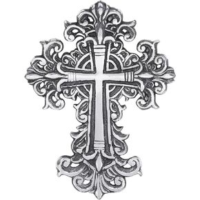 Castleore سهلة التعليق على الحائط لديكور المنزل الصلبان المسيحية الدينية للجدار | الأفضل للمنزل والمكتب وكهدية | انتيك فضي | مقاس L 8 عرض 6 بوصة | in Kuwait