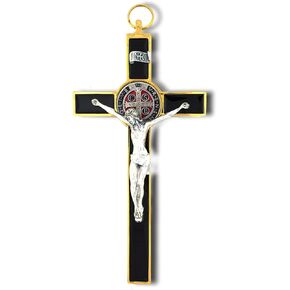 Saint Benedict Wall Crucifix with Colored Enamel (Gold-Black) in Saudi Arabia