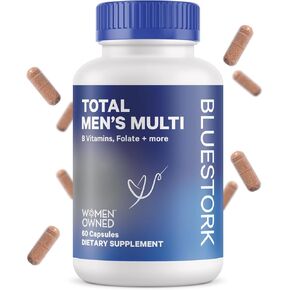 بلو ستورك توتال للرجال متعدد الفيتامينات للرجال مع مزيج صحي عضوي وفيتامين C وD وB12 وحمض الفوليك للمساعدة في دعم الطاقة والتركيز ودعم المناعة - 60 كبسولة in Kuwait