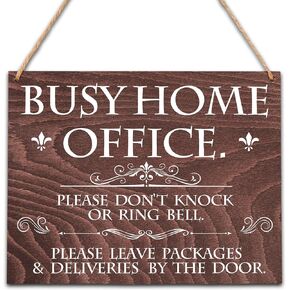 Busy Home Office Wooden Hanging Plaque Sign - Please Don't Knock Or Ring Bell Wood Front Door Sign Decoration for Home Office Farmhouse Porch Garden - No Soliciting Wood Plaque Housewarming Christmas in Kuwait