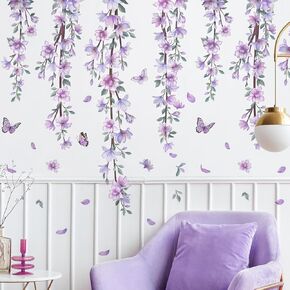 DRWSSR Hanging Creative Removable DIY Purple Flower and Vines Some Flying Butterfly Wall Sticker Waterproof Vinyl Wall Decal Decor for Home Girls Bedroom Kids Room Bedroom Living Room Wall Corner in Saudi Arabia