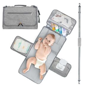 وسادة تغيير حفاضات محمولة من ليتل لاينر مع حزام كتف، 68.58 سم × 31.5 سم - وسادة تغيير حفاضات محمولة مع جيوب للمناديل ووسادة للرأس - وسادة تغيير حفاضات مبطنة بالكامل ومقاومة للماء للسفر للأطفال (رمادي) in Kuwait