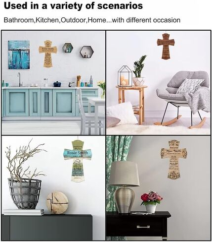 صليب خشبي من CALUOHO مرسومة يدويًا على شكل زهور سيراميك ملهمة من الزجاج الملون للمنزل والمزرعة وغرفة النوم وغرفة المعيشة وديكور الحائط هدية 5 × 7 بوصة in Kuwait