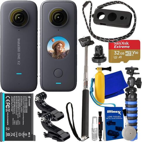 Insta360 ONE X2 with Action Bundle: Bundle Includes – SanDisk 32GB Extreme MicroSDHC Card, Selfie Stick/Monopod, Floating Hand Grip, 12" Gripster Tripod, Carrying Case, and Much More in Saudi Arabia