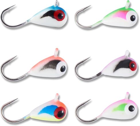 BASSDASH Tungsten Ice Fishing Jigs with Glowing Paint Fishing Lures for Winter Ice Jigging Crappie Bluegill, 6-Pack in Saudi Arabia