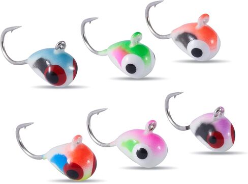 BASSDASH Tungsten Ice Fishing Jigs with Glowing Paint Fishing Lures for Winter Ice Jigging Crappie Bluegill, 6-Pack in Saudi Arabia