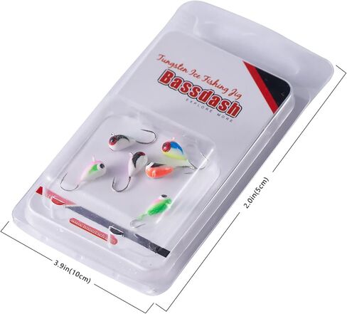 BASSDASH Tungsten Ice Fishing Jigs with Glowing Paint Fishing Lures for Winter Ice Jigging Crappie Bluegill, 6-Pack in Saudi Arabia