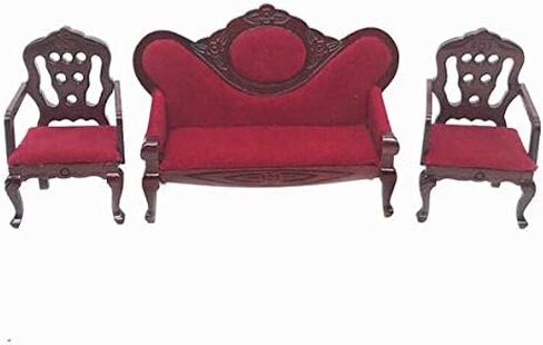 EatingBiting 1:12 Miniature Living Room Furniture Vintage Red Wooden Sofa Armchair Couch Table 3pcs Set Sofa + 2 Chairs in Saudi Arabia