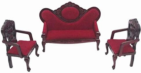 EatingBiting 1:12 Miniature Living Room Furniture Vintage Red Wooden Sofa Armchair Couch Table 3pcs Set Sofa + 2 Chairs in Saudi Arabia