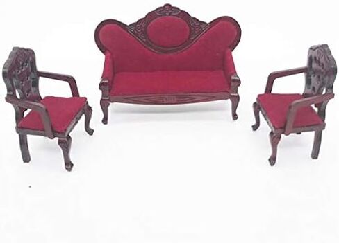 EatingBiting 1:12 Miniature Living Room Furniture Vintage Red Wooden Sofa Armchair Couch Table 3pcs Set Sofa + 2 Chairs in Saudi Arabia