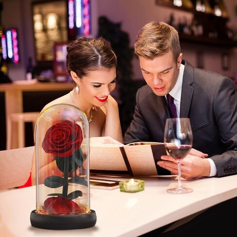 هدية AINYROSE للأم وردة محفوظة إلى الأبد في قبة زجاجية مع ضوء، هدايا نسائية وردة الجمال الأبدي هدية رومانسية لها، عيد الأم، عيد الحب، عيد الميلاد، عيد الميلاد، الذكرى السنوية (أحمر) in Kuwait