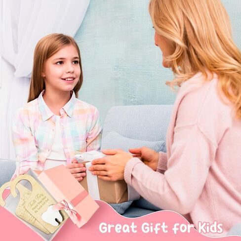 2ooya 2 قطعة خشبية الأسنان الجنية الباب شماعات مجموعة الأسنان البيضاء الجنية المال حامل مع حقيبة الأسنان لطيف الأسنان الجنية باب خشبي شنقا علامة مع الأسنان الجنية الحقيبة حقيبة التقاط مربع هدية للأطفال الأسنان المفقودة in Kuwait