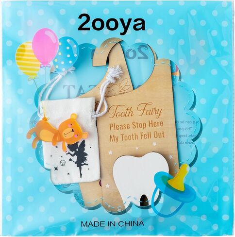 2ooya 2 قطعة خشبية الأسنان الجنية الباب شماعات مجموعة الأسنان البيضاء الجنية المال حامل مع حقيبة الأسنان لطيف الأسنان الجنية باب خشبي شنقا علامة مع الأسنان الجنية الحقيبة حقيبة التقاط مربع هدية للأطفال الأسنان المفقودة in Kuwait