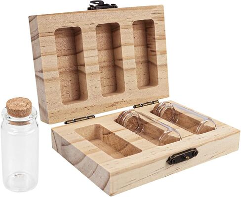 DOERDO Baby Tooth Box Umbilical Cord Keepsake Box Hair Collection Box with 3 Glass Bottles Kids Souvenir Storage Box to Keep the Childwood Memory, 4.5"x3.1" in Saudi Arabia