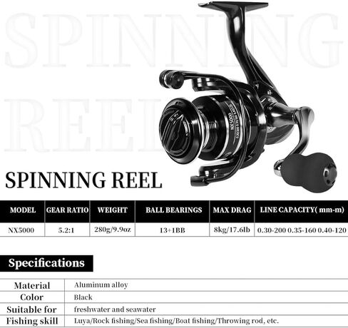 Fishing Spinning Reels, Size 5000 Gear Ratio 5.2:1 Right/Left Hand Fishing Wheels 13+1BB Max Drag 8KG for Freshwater Saltwater in Kuwait