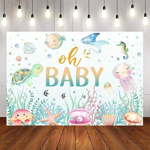 Avezano Under The Sea Baby Shower خلفية المحيط الحياة البحرية السلاحف أوه الطفل دش خلفية حفلة تحت الماء العالم حديثي الولادة طفل عيد ميلاد حزب راية الزينة (7x5ft) in Saudi Arabia