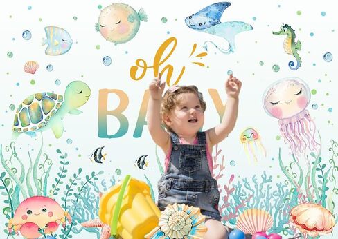 Avezano Under The Sea Baby Shower خلفية المحيط الحياة البحرية السلاحف أوه الطفل دش خلفية حفلة تحت الماء العالم حديثي الولادة طفل عيد ميلاد حزب راية الزينة (7x5ft) in Saudi Arabia