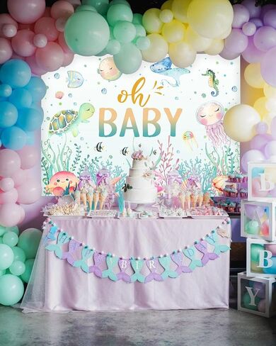 Avezano Under The Sea Baby Shower خلفية المحيط الحياة البحرية السلاحف أوه الطفل دش خلفية حفلة تحت الماء العالم حديثي الولادة طفل عيد ميلاد حزب راية الزينة (7x5ft) in Saudi Arabia