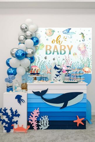 Avezano Under The Sea Baby Shower خلفية المحيط الحياة البحرية السلاحف أوه الطفل دش خلفية حفلة تحت الماء العالم حديثي الولادة طفل عيد ميلاد حزب راية الزينة (7x5ft) in Saudi Arabia