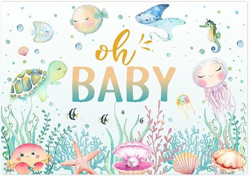 Avezano Under The Sea Baby Shower خلفية المحيط الحياة البحرية السلاحف أوه الطفل دش خلفية حفلة تحت الماء العالم حديثي الولادة طفل عيد ميلاد حزب راية الزينة (7x5ft) in Saudi Arabia