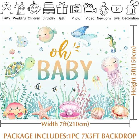 Avezano Under The Sea Baby Shower خلفية المحيط الحياة البحرية السلاحف أوه الطفل دش خلفية حفلة تحت الماء العالم حديثي الولادة طفل عيد ميلاد حزب راية الزينة (7x5ft) in Saudi Arabia