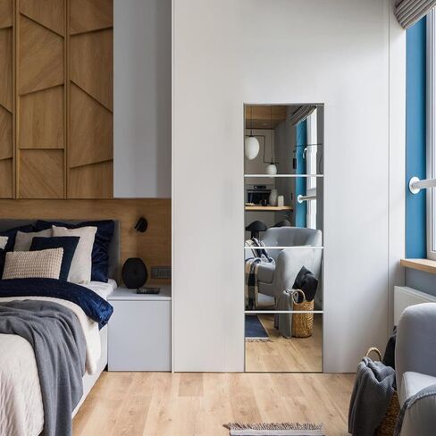 Shatterproof Wall Mirror Full Length Mirror,Plexiglass Mirrors for Wall,Full Body Mirror for Bedroom,Gym Mirrors for Home,16"x16"x4Pcs,Workout Unbreakable Kids Safe,Over the Door, Long Wall Mounted in Kuwait