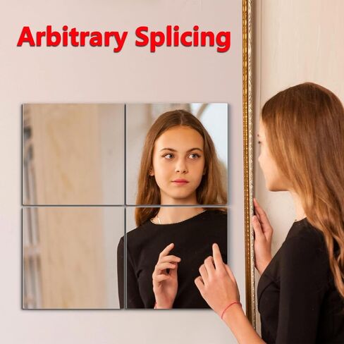 Shatterproof Wall Mirror Full Length Mirror,Plexiglass Mirrors for Wall,Full Body Mirror for Bedroom,Gym Mirrors for Home,16"x16"x4Pcs,Workout Unbreakable Kids Safe,Over the Door, Long Wall Mounted in Kuwait