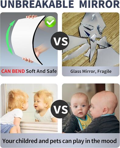 Shatterproof Wall Mirror Full Length Mirror,Plexiglass Mirrors for Wall,Full Body Mirror for Bedroom,Gym Mirrors for Home,16"x16"x4Pcs,Workout Unbreakable Kids Safe,Over the Door, Long Wall Mounted in Kuwait