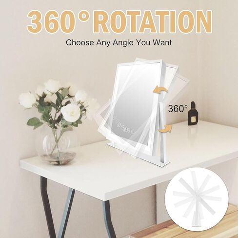 aiinnew مرآة الغرور مع أضواء، مرآة ماكياج مع التحكم الذكي باللمس، الذاكرة، قابل للتعديل أبيض دافئ / طبيعي / ضوء النهار، هدية زفاف عيد ميلاد، دوران 360 درجة (12 بوصة. أبيض) in Kuwait