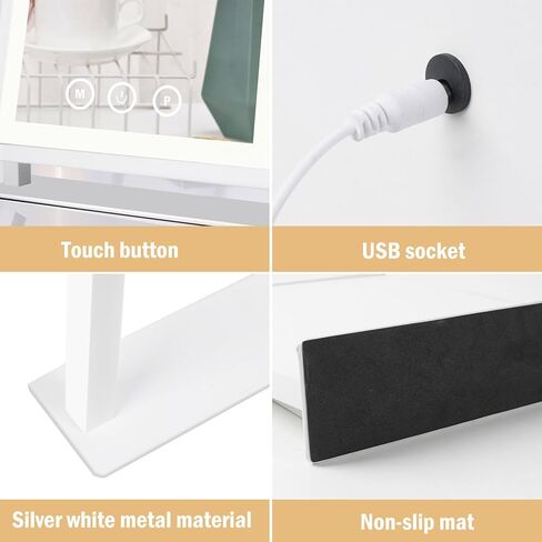 aiinnew مرآة الغرور مع أضواء، مرآة ماكياج مع التحكم الذكي باللمس، الذاكرة، قابل للتعديل أبيض دافئ / طبيعي / ضوء النهار، هدية زفاف عيد ميلاد، دوران 360 درجة (12 بوصة. أبيض) in Kuwait