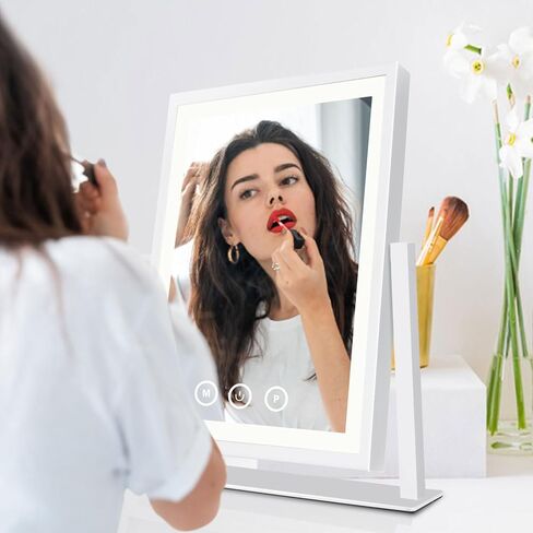 aiinnew مرآة الغرور مع أضواء، مرآة ماكياج مع التحكم الذكي باللمس، الذاكرة، قابل للتعديل أبيض دافئ / طبيعي / ضوء النهار، هدية زفاف عيد ميلاد، دوران 360 درجة (12 بوصة. أبيض) in Kuwait