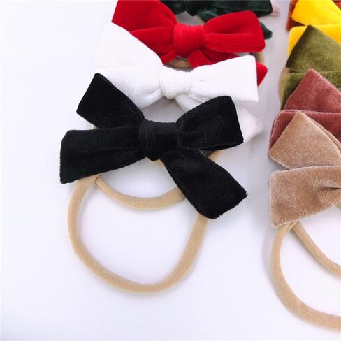 Sugarmelon Velvet Hair Bows and Headbands Baby Girl Soft Stretchy Nylon Hairbands Elastic Hair Bands for Newborn Infant Toddlers Bow Headband (3.5'' Classic 12 PCS) in Saudi Arabia