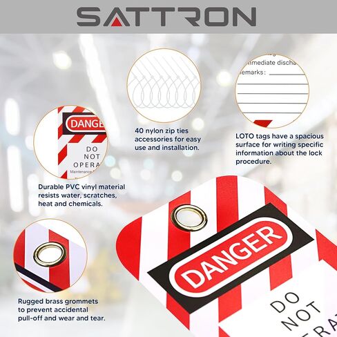 علامات قفل SATTRON، 3 × 5.75 بوصة، 40 خطر لا تعمل العلامات مع 40 رابطًا بسحاب، وعلامات Loto مقاومة للتمزق والماء لعلامة القفل in Kuwait