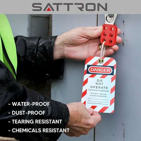 علامات قفل SATTRON، 3 × 5.75 بوصة، 40 خطر لا تعمل العلامات مع 40 رابطًا بسحاب، وعلامات Loto مقاومة للتمزق والماء لعلامة القفل in Kuwait