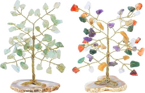 Amethyst & Rose Quartz Gemstone Tree of Life - Geode Agate Slice Base, Crystal Tree for Positive Energy, Attract Good Luck, Chakra Tree of Life, Mini Money Tree, Feng Shui Decor, Gift (Set of 2) in Saudi Arabia