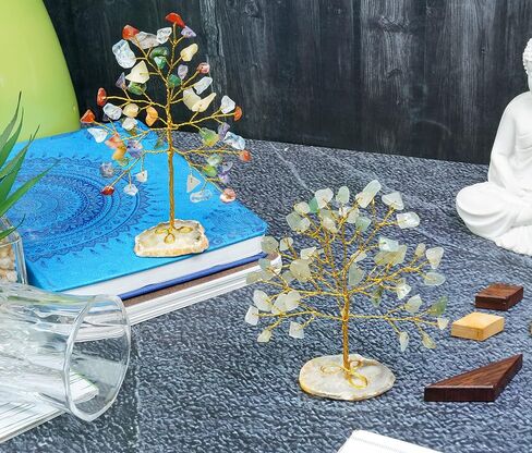 Amethyst & Rose Quartz Gemstone Tree of Life - Geode Agate Slice Base, Crystal Tree for Positive Energy, Attract Good Luck, Chakra Tree of Life, Mini Money Tree, Feng Shui Decor, Gift (Set of 2) in Saudi Arabia