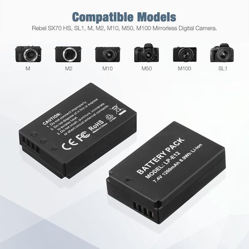 BABAKA 2 Pack LP-E12 Batteries Compatible with Canon EOS-M, EOS M2, EOS M10, EOS M50, EOS M50 Mark II, EOS M100, EOS M200, SX70 HS, Rebel SL1 Cameras Digital Cameras in Kuwait